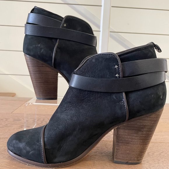 Rag & Bone Harrow Booties | Black Suede Wooden Heel | Women's Size 38.5 - Picture 2 of 9